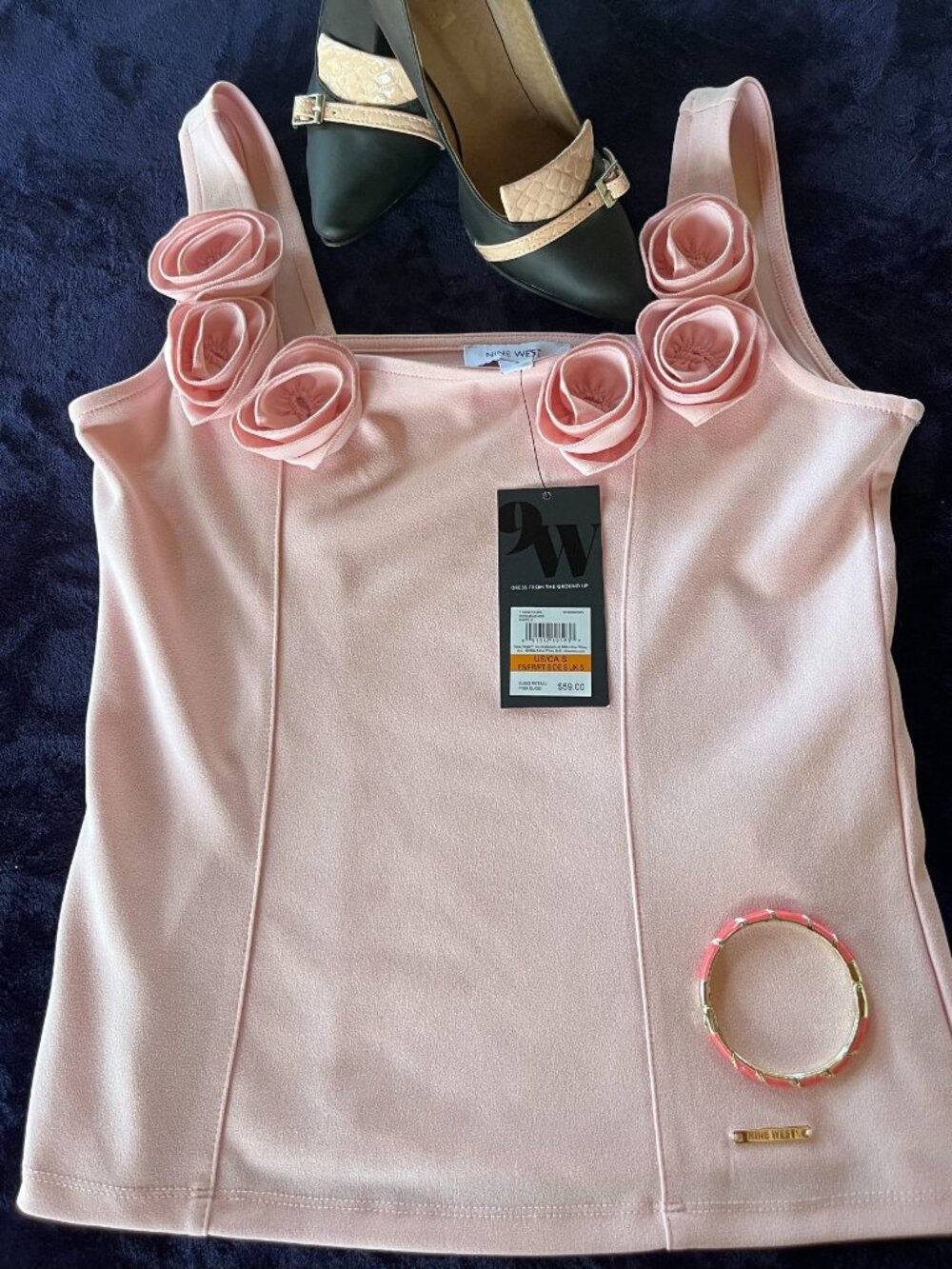 NWT Nine West Pink Rosette Strap Professional Career Top Size Small